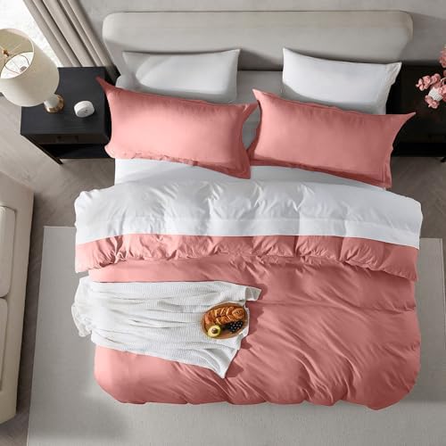 Hearth & Harbor Prewashed King Duvet Cover Set, Pink Clay