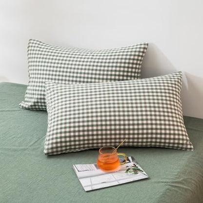 mixinni Green Gingham Comforter Set Twin XL, Plaid Comforter Set 3 Pieces 1 Green Grid Comfoter with 2 Pillow Cases for All Seasons, Soft Fluffy Modern Grid Pattern Printed Bedding-Twin XL Size