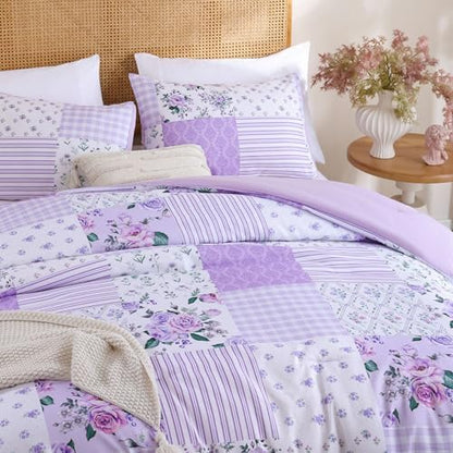 YIKUSH Purple Floral King Comforter Set, Soft Lightweight All Season Bedding Set for Women Girls, Cozy Cottagecore Botanical Comforter King Size with 2 Pillow Shams, Breathable Floral Bed Set