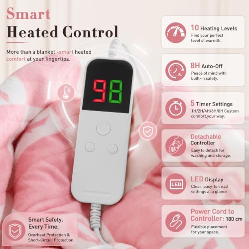 Pink Bow Electric Blanket Heated Twin 62"X84", Heating Blanket Twin