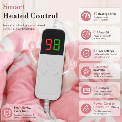 Pink Bow Electric Blanket Heated Twin 62"X84", Heating Blanket Twin