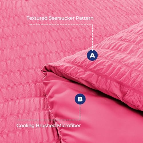 HYMOKEGE Hot Pink Full Size Comforter Sets Seersucker 7 Pieces, All Season Luxury Bed in a Bag for Bedroom, Bedding Set with Comforter, Sheets, Pillowcases & Shams