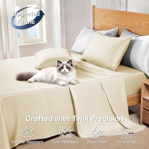 MR&HM Twin Sheets 3 Pieces, Rayon Derived from Bamboo Blend, Cream