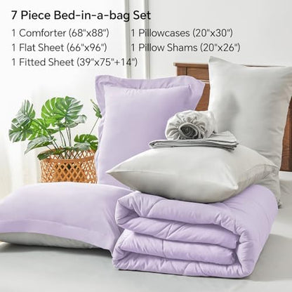 BEDELITE Twin Comforter Set 5 Pieces, Reversible Lavender Bed in A Bag