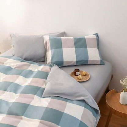 NSNLGSGC Buffalo Plaid Duvet Cover Set, Grayish Blue, King