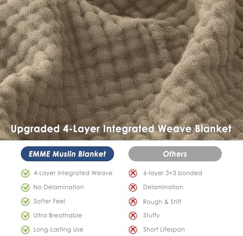 EMME Muslin Blankets for Adults Throw Blanket for Couch Breathable Gauze Soft Lightweight Airy Tan Super King
