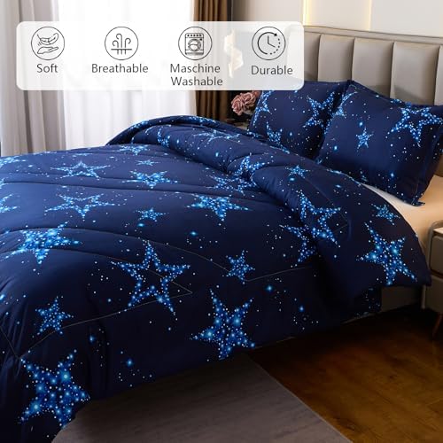 Caressma Blue Comforter Set Star Twin Size 2pcs with Pillowcases