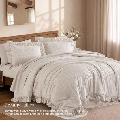 BLOOMHAVEN Full Size Comforter Sets-7 Pieces Ruffle Bedding Floral Sheet