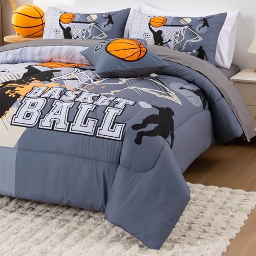 A Nice Night Basketball Themed Bed Comforter Sets for Boys Teens，Queen