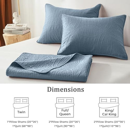 akkialla Dusty Blue King/Cal King Quilt Set,Ultrasonic Lightweight Bedspread Coverlet for Modern Minimalist Bedroom,Soft Microfiber Coin Pattern Bedding,3-Piece (1 Quilt,2 Pillow Shams)