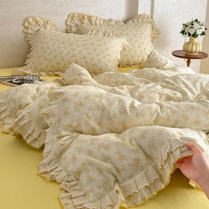 VM VOUGEMARKET Vintage Yellow Floral Duvet Cover Twin 68"x86"