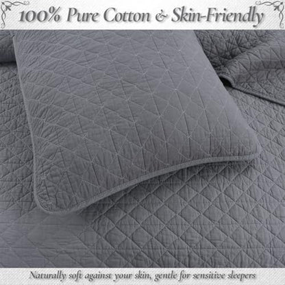 Cozy Line Home Fashions 100% Cotton Quilt Set – 3-Piece Charcoal Gray Solid Classic Modern Quilted Bedspread with Shams, Lightweight All Season Modern Bedding (Diamond Gray, Queen)