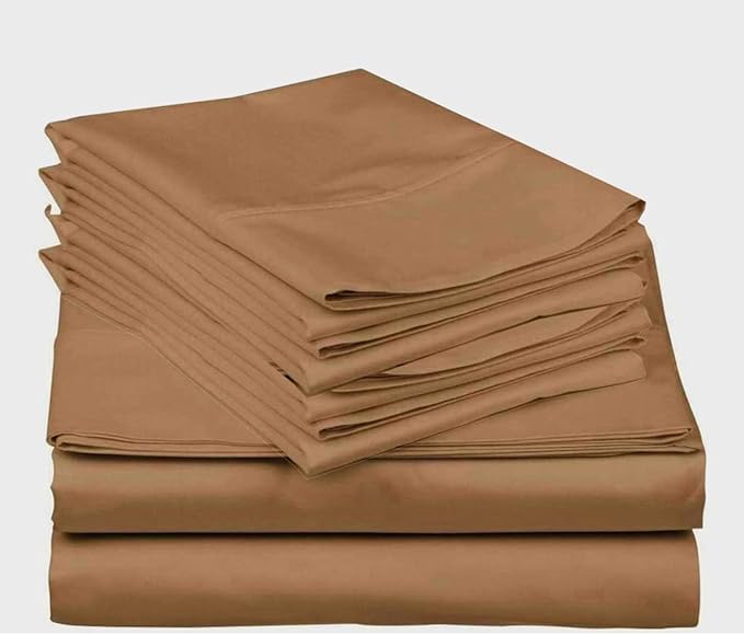Mattress-Homes 6 Piece Cal-King Sheet Set, Hotel Luxury Collection, 100% Egyptian Cotton, 18 Inch Deep Pocket Fitted Sheet, Soft & Cool, Breathable Bedding with 4 Pillowcases in Taupe Solid