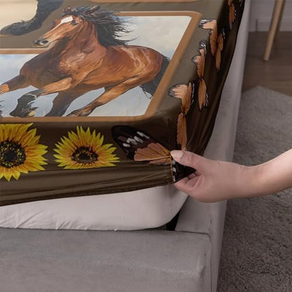 HOSIMA Horse Plaid Patchwork Bedding Queen,1 Fitted Sheet+2 Pillowcases.