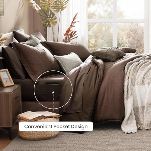 Monbix Oversized Queen Comforter Set 7 Pieces Chocolate Brown Bed in a Bag