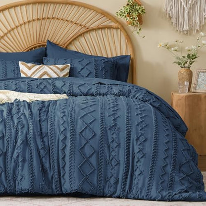 BEDELITE Full Comforter Set 7 Pieces,Boho Bed in a Bag,Navy Blue