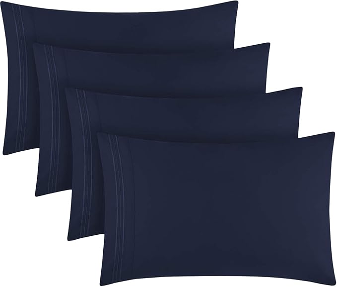 Mellanni Pillow Cases Set - 4 PC Iconic Collection Pillowcases - Luxury, Extra Soft, Cooling Pillow Covers - Wrinkle, Fade, Stain Resistant (Standard/Queen 20" x 30", Navy Blue)