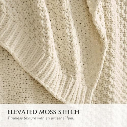 EVERGRACEHOME Chunky Chenille Knit Throw Blanket, 108x92, Beige