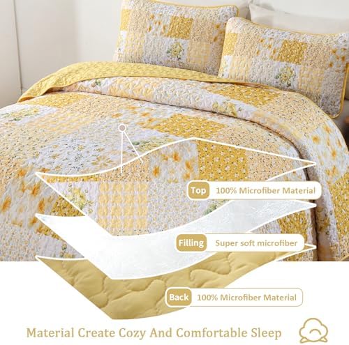 Mybedsoul Boho Quilts Queen Size, Patchwork Reversible Bedding Set, Yellow