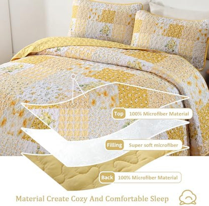 Mybedsoul Boho Quilts Queen Size, Patchwork Reversible Bedding Set, Yellow