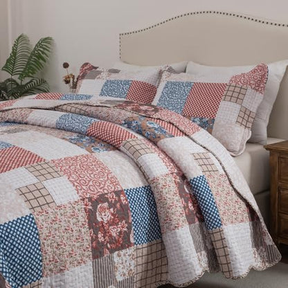 HoneiLife Microfiber Quilt Sets Queen - Lightweight Bedspreads 3-Piece, Checkered Coverlets for Queen Bed, Vintage Bedding Sets All Season Use