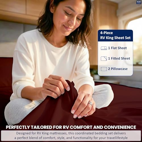 Cottingon 4 Piece Short Queen Sheets, 15" Deep, Egyptian Cotton, Burgundy
