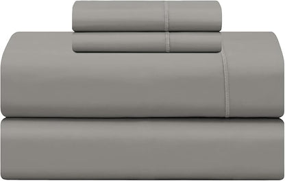 Feather & Stitch 500 TC Split King Size Sheet Set, 5 Piece Bed Sheets Set-2 Twin Fitted Sheet, 1 King Flat Sheet & 2 King Pillowcases, 18" Deep Pockets Sateen Weave Striped Bedsheet - (Ash Grey)