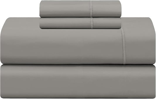 Feather & Stitch 500 TC Full Size 4pc Damask Bed Sheet Set, 100% Soft Cotton Breathable Bedsheets, 18" Deep Pockets Sateen Weave Striped Bedding Mattress Resort Hotel Luxury Decor - (Ash Grey)