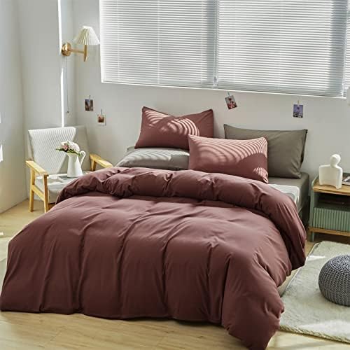 Wellboo Brick Red Comforter Set King Size Dark Red Bedding Sets Cotton Plain Blackish Red Bed Quilts for Women Men Solid Purplish Red Vintage Blankets Luxury Dark Rust Red Bedding Comforters Soft