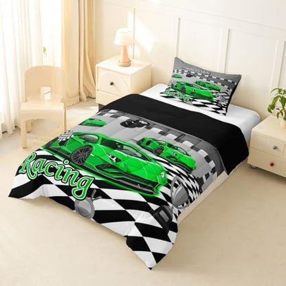Feelyou Boys Race Car Kids Comforter Set Twin Size for Kids Boys Girls
