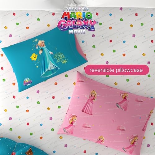 The Super Mario Galaxy Movie Bedding Set, Twin Size 5 Piece Set Kids Super Soft Cozy Reversible Comforter and Sheet Set with Sham, Princess Peach (100% Officially Licensed Product) by Franco