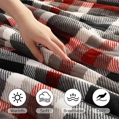 Electric Heated Blanket Full Size 72"x84", 10H Auto-Off, Black&Red Plaid