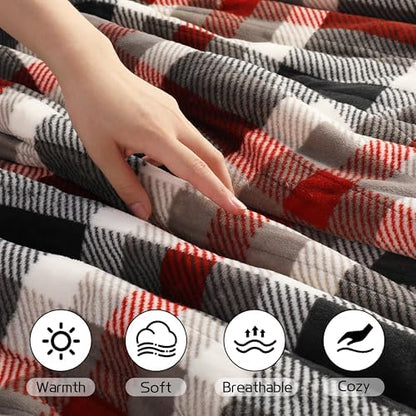 Electric Heated Blanket Full Size 72"x84", 10H Auto-Off, Black&Red Plaid