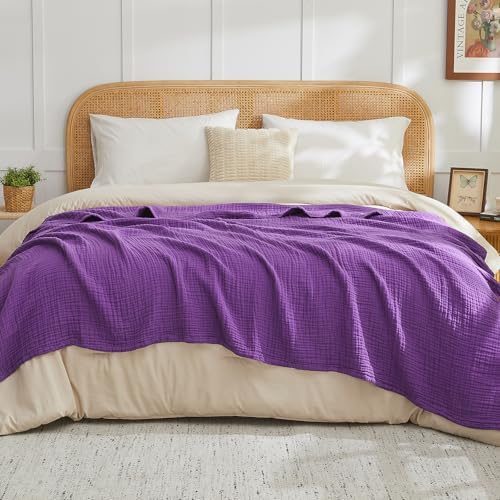EMME Muslin Blankets for Adults Throw Blanket for Couch Breathable Gauze Soft Lightweight Airy Purple Queen 90" x 90"