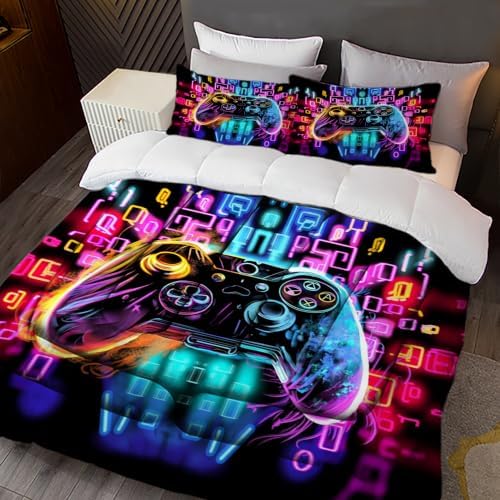 Sunnycitron Gamepad Gamer Comforter Set for Boys Gaming Bedding Set Twin