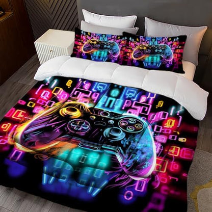 Sunnycitron Gamepad Gamer Comforter Set for Boys Gaming Bedding Set Twin