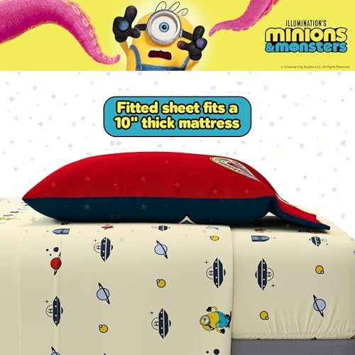 Minions and Monsters Movie Kids Bedding Set, Twin Size 5 Piece Comforter and Sheet Set with Sham, (Officially Licensed Product) by Franco