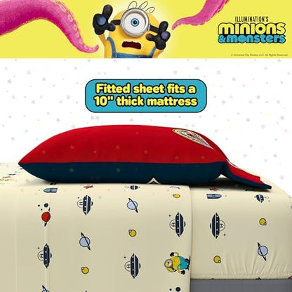 Minions and Monsters Movie Kids Bedding Set, Twin Size 5 Piece Comforter and Sheet Set with Sham, (Officially Licensed Product) by Franco