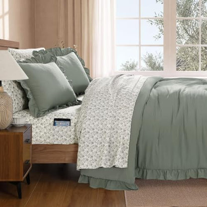 BLOOMHAVEN Full Size Comforter Sets-7 Pieces Ruffle Bedding Floral Sheet