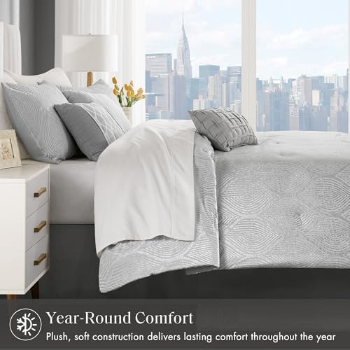 Madison Park Velvet Jacquard Grey Queen Comforter Set, 7pc