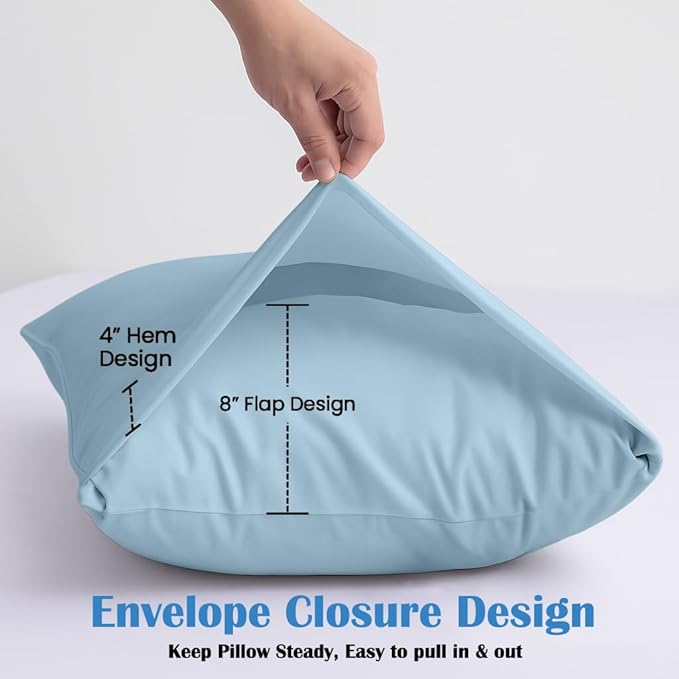 Comfort Beddings Standard Pillowcases Set of 4 – 100% Organic Cotton, 600 Thread Count Sateen, Soft & Comfy Pillow Covers with Envelope Closure, Light Blue, Standard Size 20 x 26 Inches