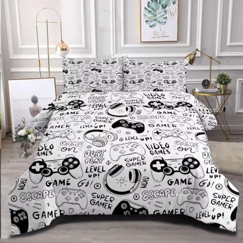 Gaming Comforter for Boys Teens,Game Bedding Sets Full,Kids Gamer Comforter Set,Video Game Bedroom Bed Set Controller Duvet All Season 3 Piece