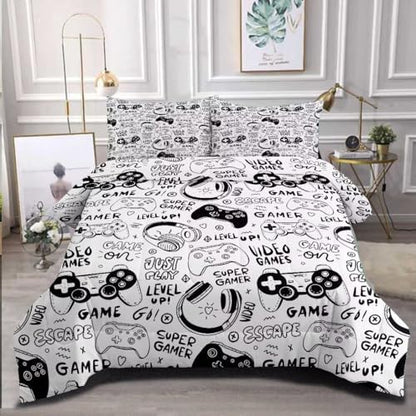 Gaming Comforter for Boys Teens,Game Bedding Sets Full,Kids Gamer Comforter Set,Video Game Bedroom Bed Set Controller Duvet All Season 3 Piece