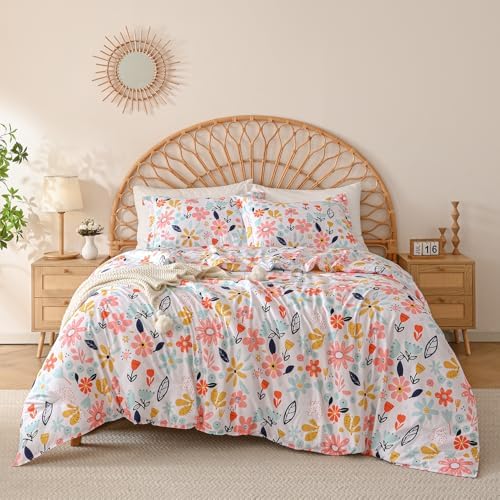 Yibeizi Kids Floral Twin Bed Comforter Set for Girls Bedding Sets