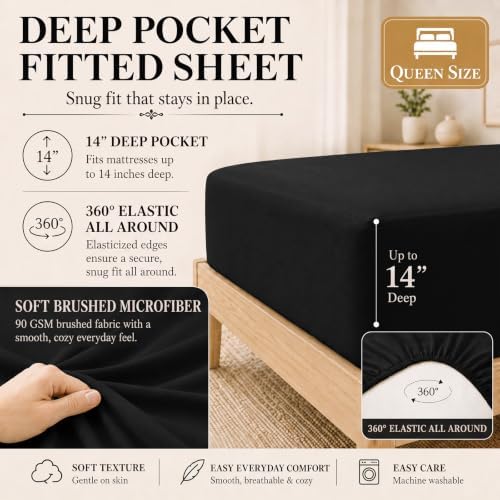 CozyLux Queen Comforter Set Black - 7 Pieces Vertical Quilted Bed in a Bag