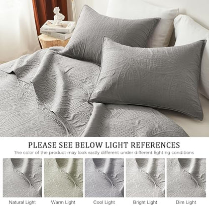 akkialla King Quilt Bedding Set,Grey Ultrasonic King/Cal King Quilt Set,Lightweight Soft Bedspread Coverlet,Modern Style Coin Pattern Bed Cover for All Seasons,3 Piece(1 Quilt,2 Pillow Shams)