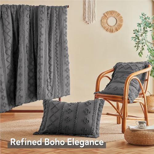 MR&HM Twin XL Comforter Set 5 Pieces Dark Grey, Boho Tufted Bed for Dorm