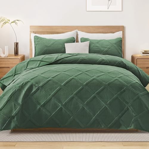 Exclusivo Mezcla 3-Piece Soft Quilt King Size Bedding Set, Olive Green