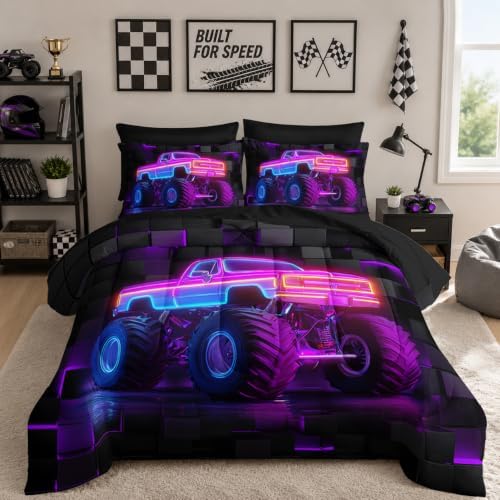 HOSIMA 7Pcs Truck Full Comforter Set Cool Extreme Sports Bedding for Boys.