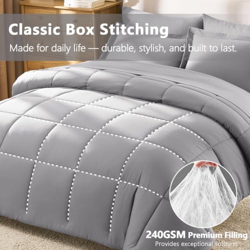 CozyLux King Size Comforter Set, 7-Piece Bed in a Bag, Grey